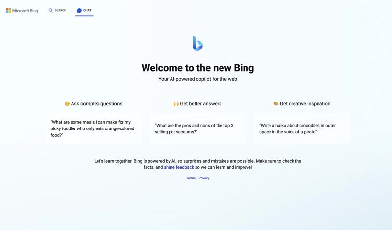 Welcome to the new Bing AI.