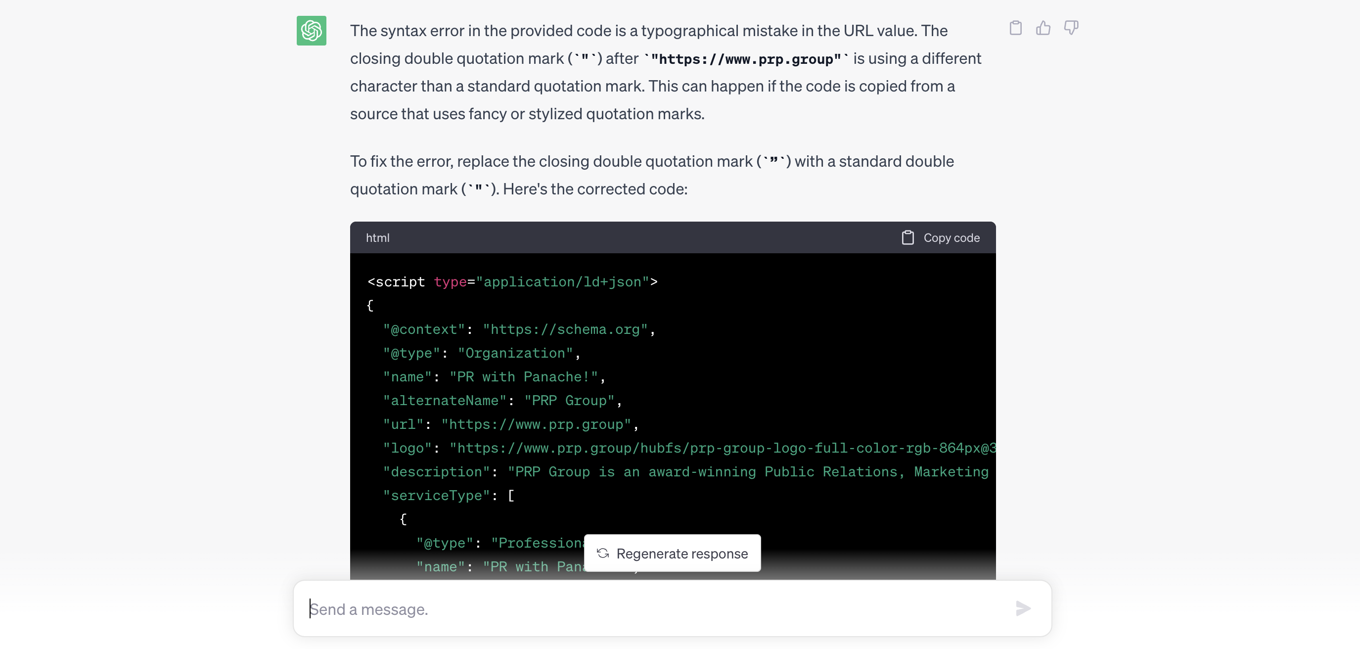 ChatGPT generates Schema structured data markup.